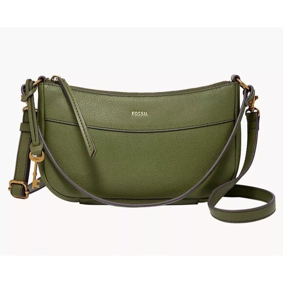 New Fossil Skylar Baguette Crossbody bag Leather Green Moss - Picture 1 of 5